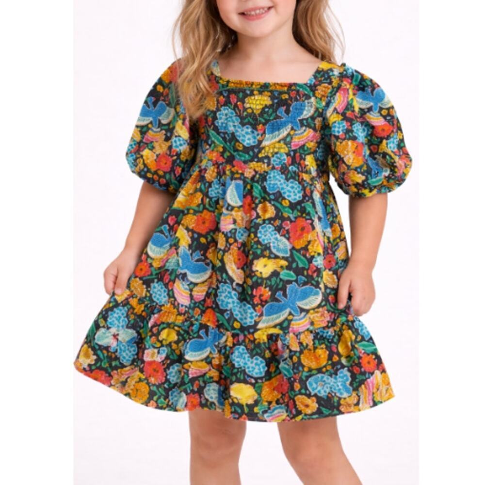 Briton Court Girls Multicolor Floral Puff Sleeve Tiered Dress Size 3